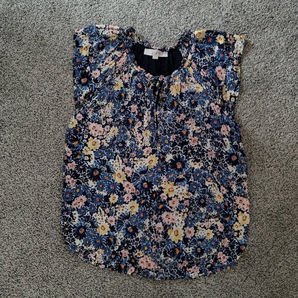 Loft Blouse Womens Medium Blue Floral Print Casual - Picture 1 of 9